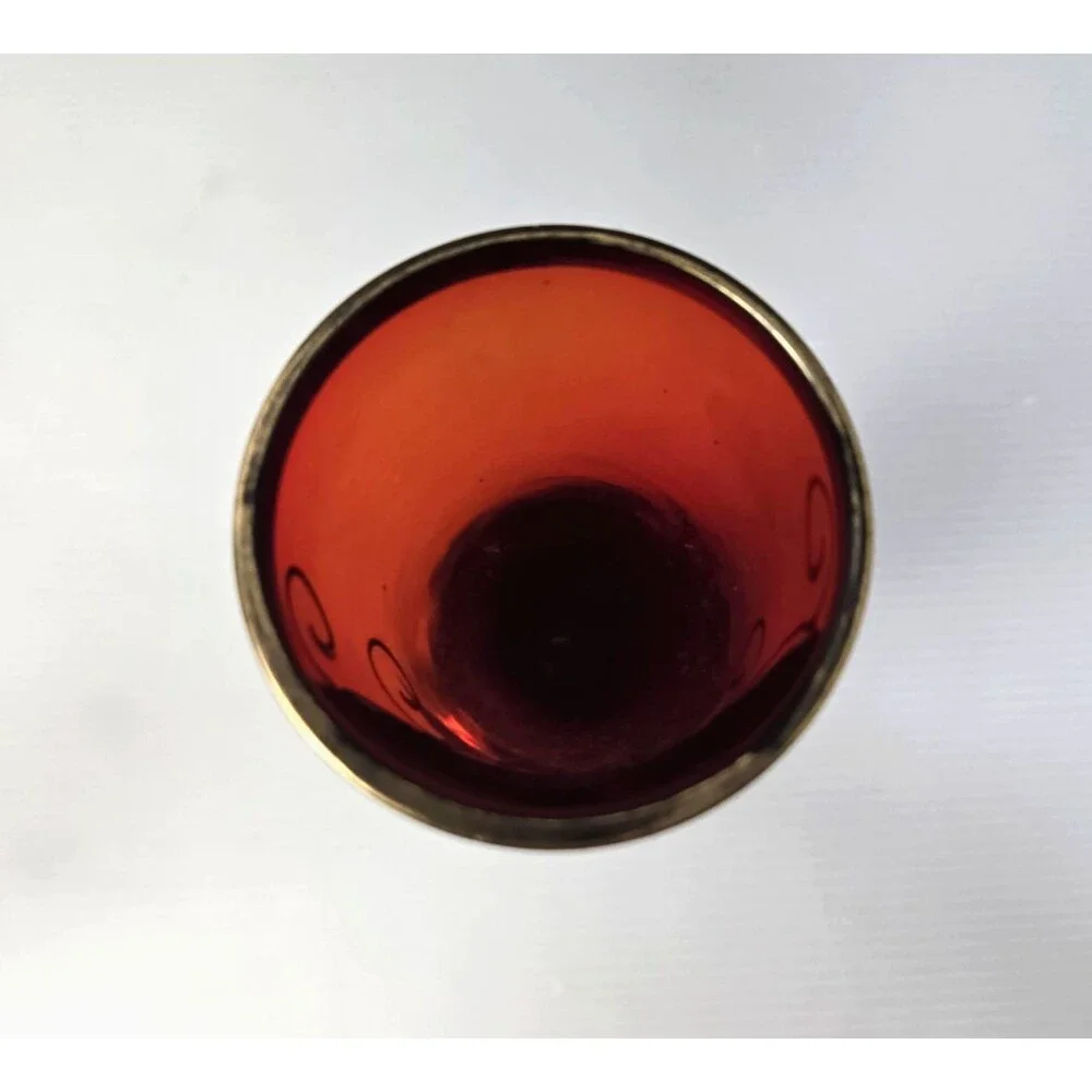 Venetian Ruby Red Wine Glass Vase Gold Gilt Enamel Floral Design Pedestal 7.25" - Picture 11 of 12